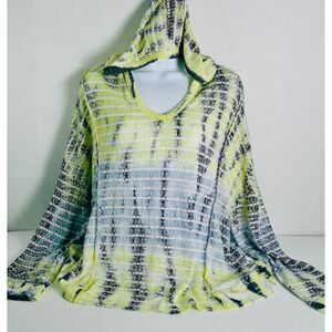 ADYSON PARKER WOMENS YELLOW BLUE & BLACK TIE DIE PULLOVER HOODIE. SIZE LARGE